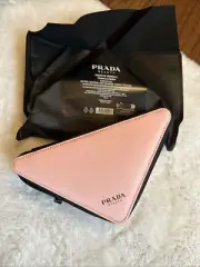 Prada Triangle Clutch Bag Cosmetic Pouch Pink & Black NEW W DUST COVER