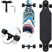 TLHB Longboard Skateboard, 41 Inch Drop Through Longboard Complete 9-Ply Nature Maple Premium Cruiser Long Board for Adults, Teens and Kids - High-Speed Bearings & T-Tool