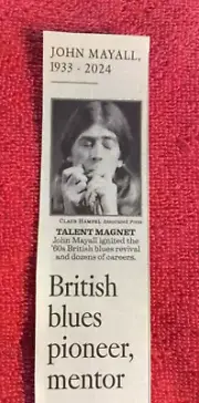 OBITUARY 1933 - 2024 JOHN MAYALL BRITISH BLUES PIONEER BLUESBREAKER ERIC CLAPTON