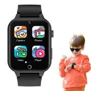 Kids Smart Watch Touch Screen Elastic Strap Smartwatch with Video Camera Pedometer-Black