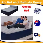 Backrest Air Bed with Built-in Pump Queen Bed Inflatable Portable Mattress