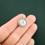 BULK 25 Letter A Alphabet Antique Silver Tone Charms - SC6842