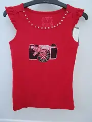 Girls Pumpkin Patch red sequin neck printed tee top Size 5