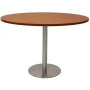Rapidline Circular Meeting Table Stainless Steel Disc Base 1200mm Cherry Top