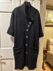 Mellese black wool and alpaca cardigan coat