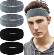 New 4 Pcs Sports Headband Sweatband Headbands For Men Women Non-slip Running Headband Cotton Terry Cloth Sweat Stretchy Wicking Hairband Fast black...