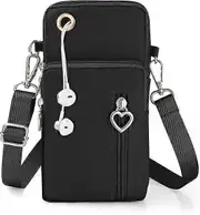 Women's crossbody purse cell phone bag, nylon small crossbody shoulder bag arm bag with headphone interface