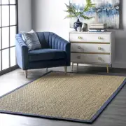 Elijah Navy Seagrass Area Rug 4 x 6 Non Skid Durable Coastal Farmhouse Style