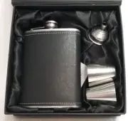 4 PC STAINLESS STEEL 7 OZ FLASK SET SHOT GLASSES FUNNEL BLACK WINE WEDDING GIFT