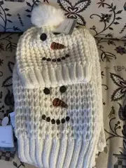 New Fashion by Mirabeau Snowman Beanie Hat And Matching Scarf Cream Ivory Knit