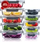 Glass Food Storage Containers 10 Pack, Glass Meal Prep Containers with Snap Lock