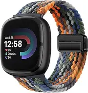 Braided Bands Compatible with Fitbit Versa 4/Fitbit Versa 3/Sense 2/Sense 1,Soft Stretchy Elastic Nylon Sport Loop Strap for Women Men