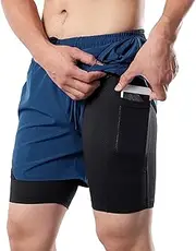 2-in-1 Men Running Shorts with Towel Loop Pockets Quick Dry Exercise Shorts for Training Gym Workout BBZY