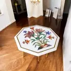 12" Octagon White Marble Coffee Table Semi Precious Inlay Stone Hallway Decors