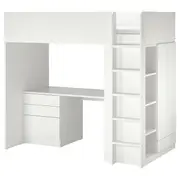 SMÅSTAD loft bed, white white/with desk with 4 drawers, Single