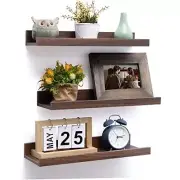 Picture Ledge Shelf, Floating Shelves for Wall Set of 3, Rustic 16inch Walnut