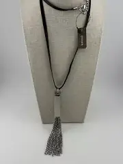 NWT Chico’s Kate Tassel Silver Tone & Black Flat Cord MOD Statement Necklace