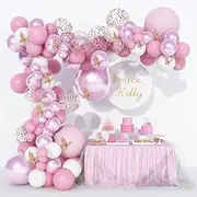 LDFWAYAU 112Pcs Pink Metal White Confetti Balloons Butterfly Arch Garland Kit Balloons for Birthday Baby Shower Wedding Backdrop Decorations (Pink)