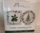 Set of 2 Holiday Tree Ceramic Serving Plates /Trays TWO 12" Round & 11.5" Square