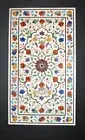 Marble Meeting Table / Pietra Dura Art Inlay Table / White Marble Hallway Table