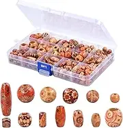 230 Pcs Wooden Bead Assortment - Painted African, Drum, Barrel, and Column Spacer Beads - Large Hole Natural Wood Loose Beads for Crafts