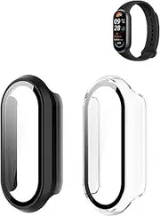 (2 Pack) Case for Xiaomi Smart Band 9 Global Version (2024) 1.62" Amoled Display, Hard PC Screen Protector,9H Tempered Glass Ultra-Thin Full-Coverage Shockproof Bumper,Transparent&Black.