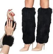 [Oerphh] Furry Leg Warmers with Fluffy Wrist Warmers Set, Faux Fur Boot Covers Accessory for Ladies, Fluffy Leg Warmers Fuzzy Wrist Cuffs for Winter Party Christmas Costume