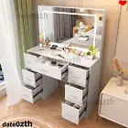 Dressing Table Makeup Large Mirror Desk LED Strip Lighted Mirror with 7 Drawers