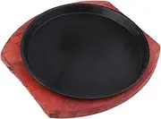 Totority Cast Iron Sizzling Plate with Wooden Base Round Grill Pan for Induction Gas Stoves Nonstick Cooking for Steak Chicken More Essential Kitchen Accessory for Home Meals