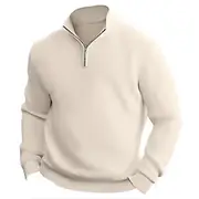 Men's Pullover Sweater Jumper Dress Sweater Knit Sweater Ribbed Knit Regular Knitted Plain Quarter Zip Keep Warm Modern Contemporary Daily Wear Going out Cloth
