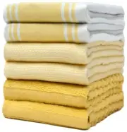 Premium Kitchen Towels (20”x 28”, 6 Pack) | Large Kitchen Wide Stripe Yellow