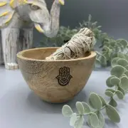 1 X Wooden Smudge and Ritual Offerings Bowl - Hamsa - 11x7cm