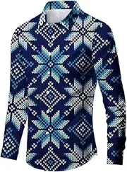 [Generic] Large Collar Autumn Winter and Christmas 3D Printing Comfortable Fashion Personality Versatile Leisure Full Print Button Down Long Sleeved Shirt Turtle Neck Top for Men Pack