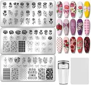 PH PandaHall 3pcs Rose Flower Nail Stamping Plates Bow Bouquet Nails Art Stencils Plants Manicure Art Templates Vintage Floral Print Nail Stencils for Women Manicures Salon Design DIY Tools Supplies