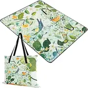 Yoogain Outdoor Blanket for Grass Water-Resistant Grass Sand Resistant Beach Blanket for Grass Picnic Items Spring Pear Blossom Birds Green 60x80in