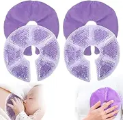 Breast Ice Pack 2 Pack Nipple Ice Pack for Nursing Mother, Hot Cold Therapy Breast Freezer Gel Pads for Breastfeeding, Pain After Breast Surgery, Mastitis (Soft Plush Backing -Purple)