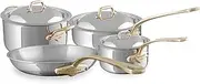 [Mauviel] M'Cook B 5-Ply Polished Stainless Steel 7-Piece Cookware Set With Brass Handles, Made In France