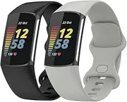 Bakcuby Bands for Fitbit Charge 6 Bands & Fitbit Charge 5 Bands, Soft TPU Adjustable Watch Strap Replacement Wristband for Fitbit Charge 6/5 Advanced Fitness Tracker Women Men, 2 Pack
