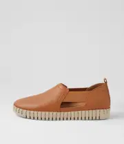 New Django & Juliette Harmless Dark Tan Almond Leather Flat Shoes Womens Shoes