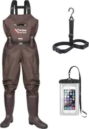 Fishing Chest Waders for Men Women with Boots Waterproof 210D M10/W12, Brown