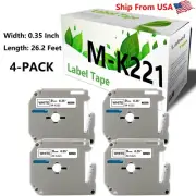 (4-Pack, Black on White) M-K221 M221 Label Tape MK221 for PT-110 PT-45 PT-70