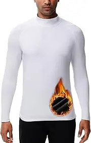[HUGE SPORTS] Thermal Underwear for Men Turtleneck Long Sleeve Thermal Shirts Fleece Lined Base Layer Thermal Underwear Top