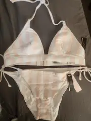 NWT Victorias Secret Swim Bikini Set Stripe Top 32D & Side Tie Bottom S Quality