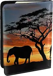 [EdWal] African Elephant Print Passport Cover with Credit Card Holder Leather Passport Case, for Women Men Family ID Travel, Black, One Size