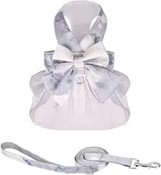Dog Harness Dress with Leash Set,Sweet Colorful Bow Dog Dress Soft Tutu Vest Pet Clothes for Cats Puppy Small Dogs (Pale, L)