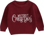[LYSINK] Baby Girl Christmas Sweaters Classic Long Sleeve Letter Embroidery Knit Pullover Toddler Fall Tops, Ba Red, 12-18 Months