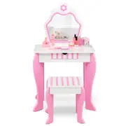 Giantex 2-in-1 Kids Vanity Table & Stool Set Princess Pretend Play Makeup Dressing Table w/ Mirror Toddler Writing Desk