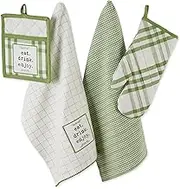 DII Home Sweet Farmhouse Kitchen Collection, Potholder/Oven Mitt/Dishtowel Set, Antique Green, 4 Piece