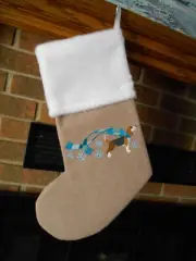 Beagle in Scarf, Winter, Dog, HANDMADE EMBROIDERED CHRISTMAS STOCKING