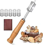 Bread Lame with 5 Pieces Replaceable Blades, Stainless Steel Bread Lame Knife with Wooden Handle, Sourdough Scoring Tool with Leather Protective Cover for Bread Baking